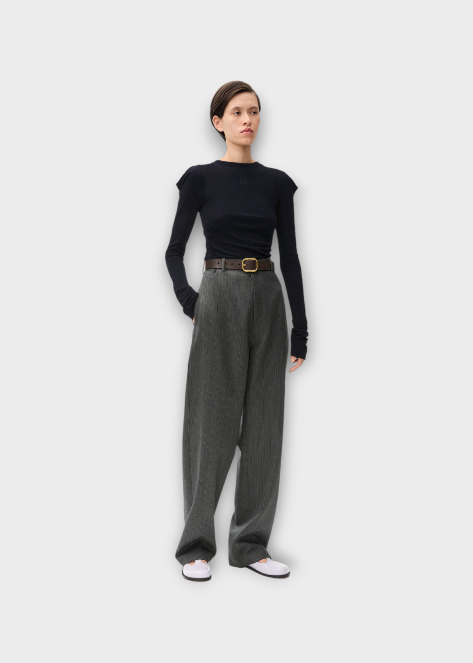 Loewe Loewe Top, Blue, Silk Mix Crew Neck Long Sleeve Top In Dark Blue