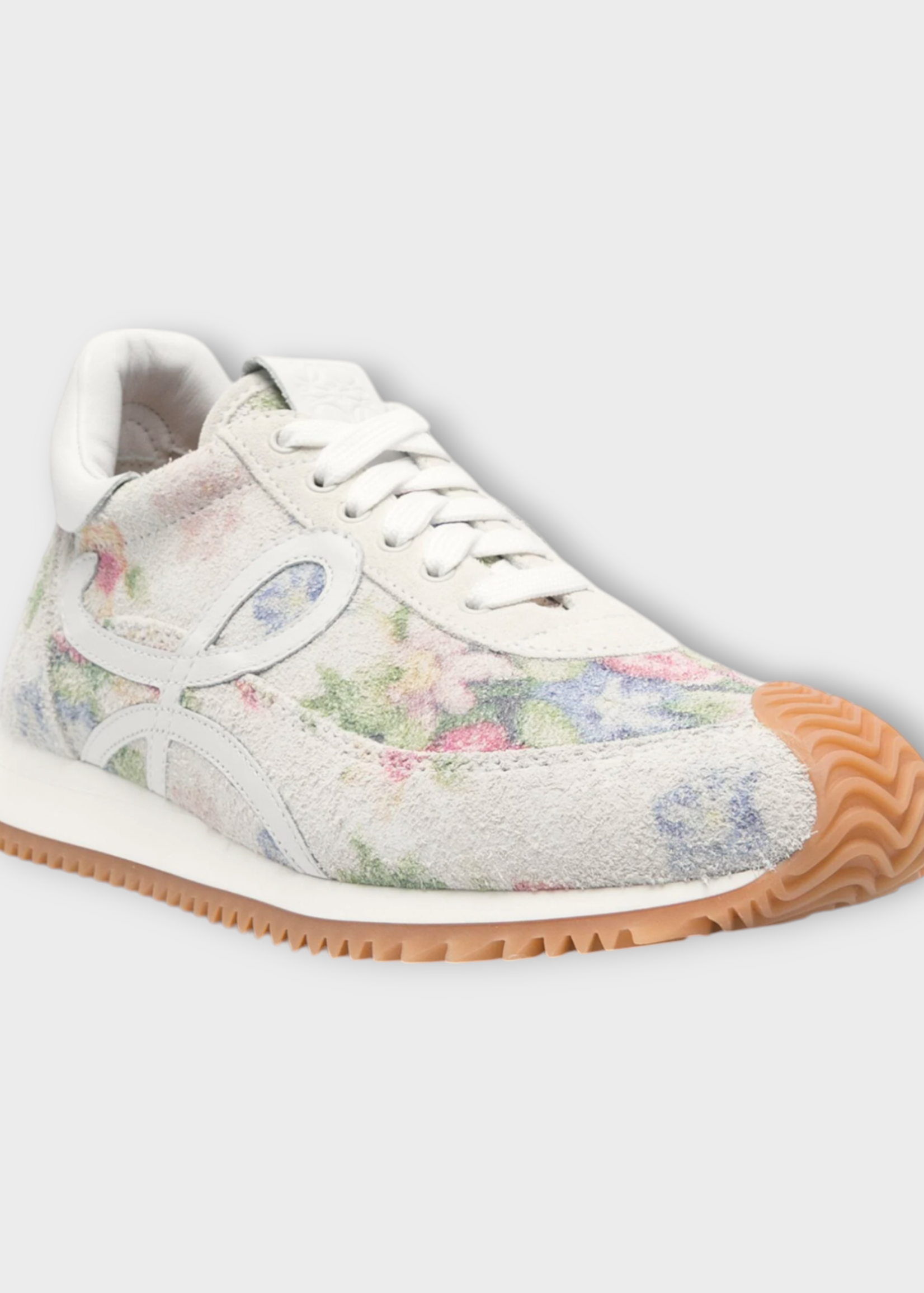 Loewe Loewe Sneakers, Multi, Flow Runner Suede Leather Sneakers In White & Pink Floral Print