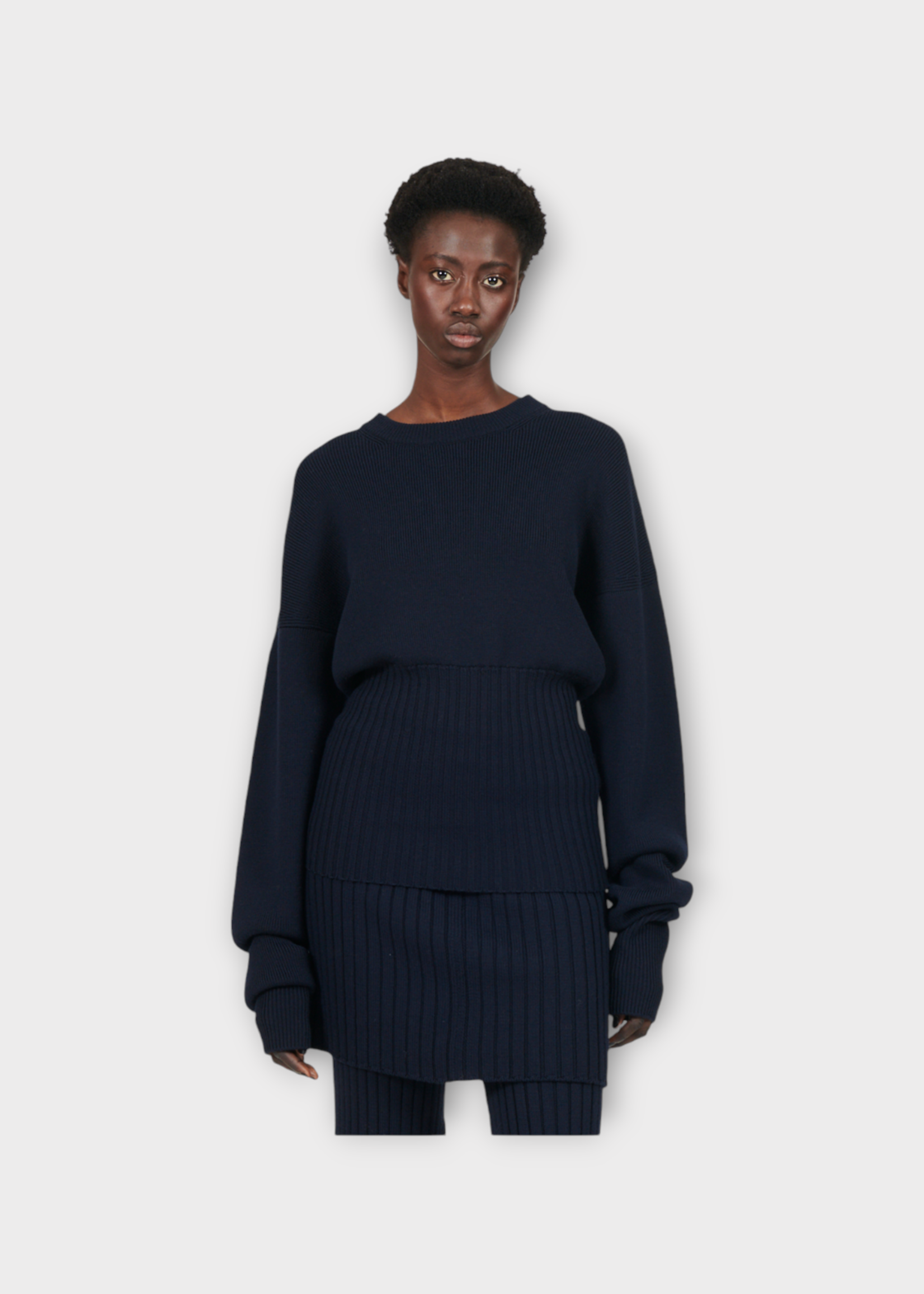 Loewe Loewe Knitwear, Navy, Crew Neck Wool Ribbed Sweater In Navy Blue