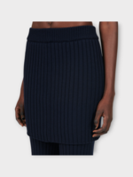 Loewe Loewe Trousers, Navy, Wool Ribbed Layered Skirt Bootcut Trousers In Navy Blue