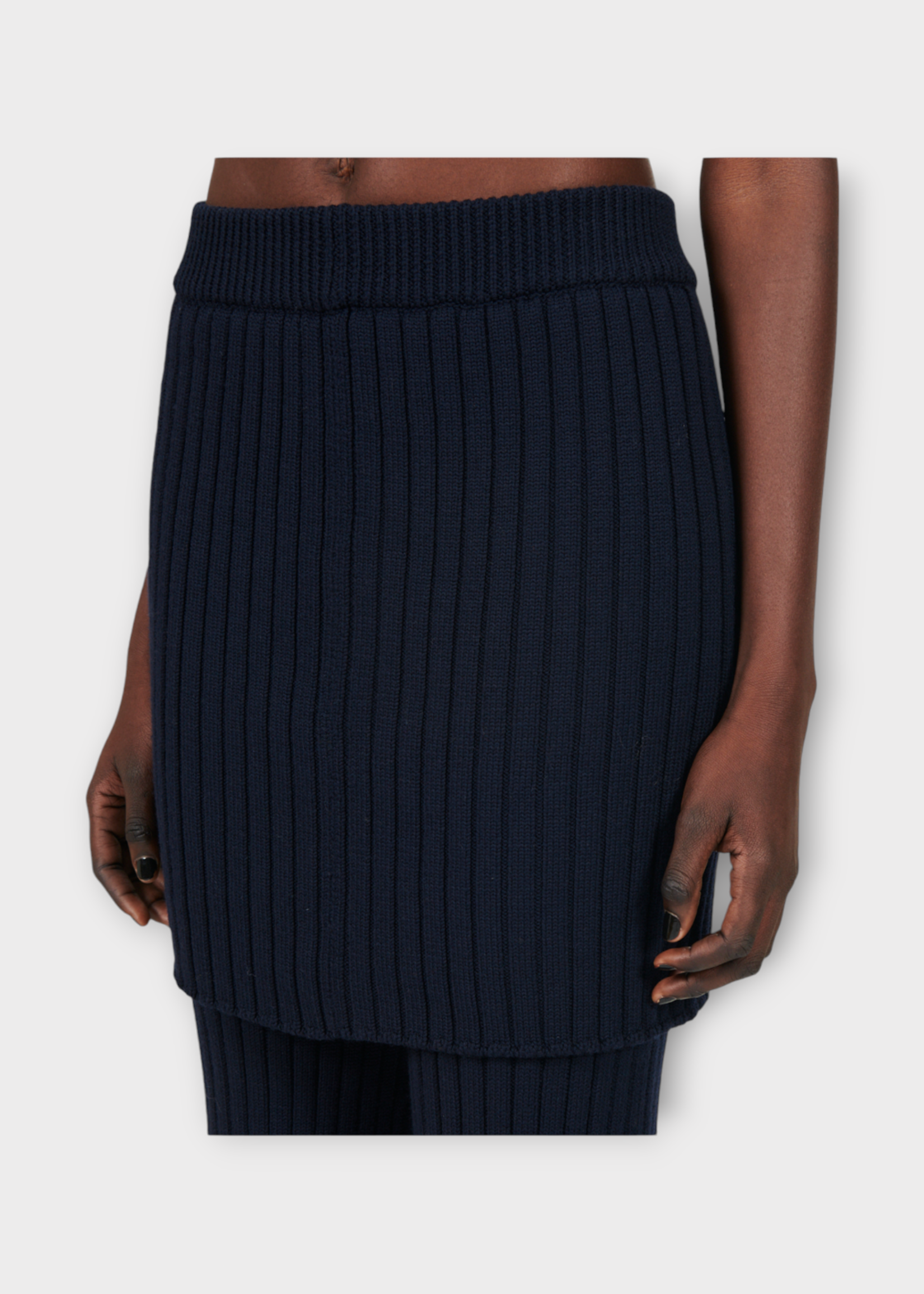 Loewe Loewe Trousers, Navy, Wool Ribbed Layered Skirt Bootcut Trousers In Navy Blue