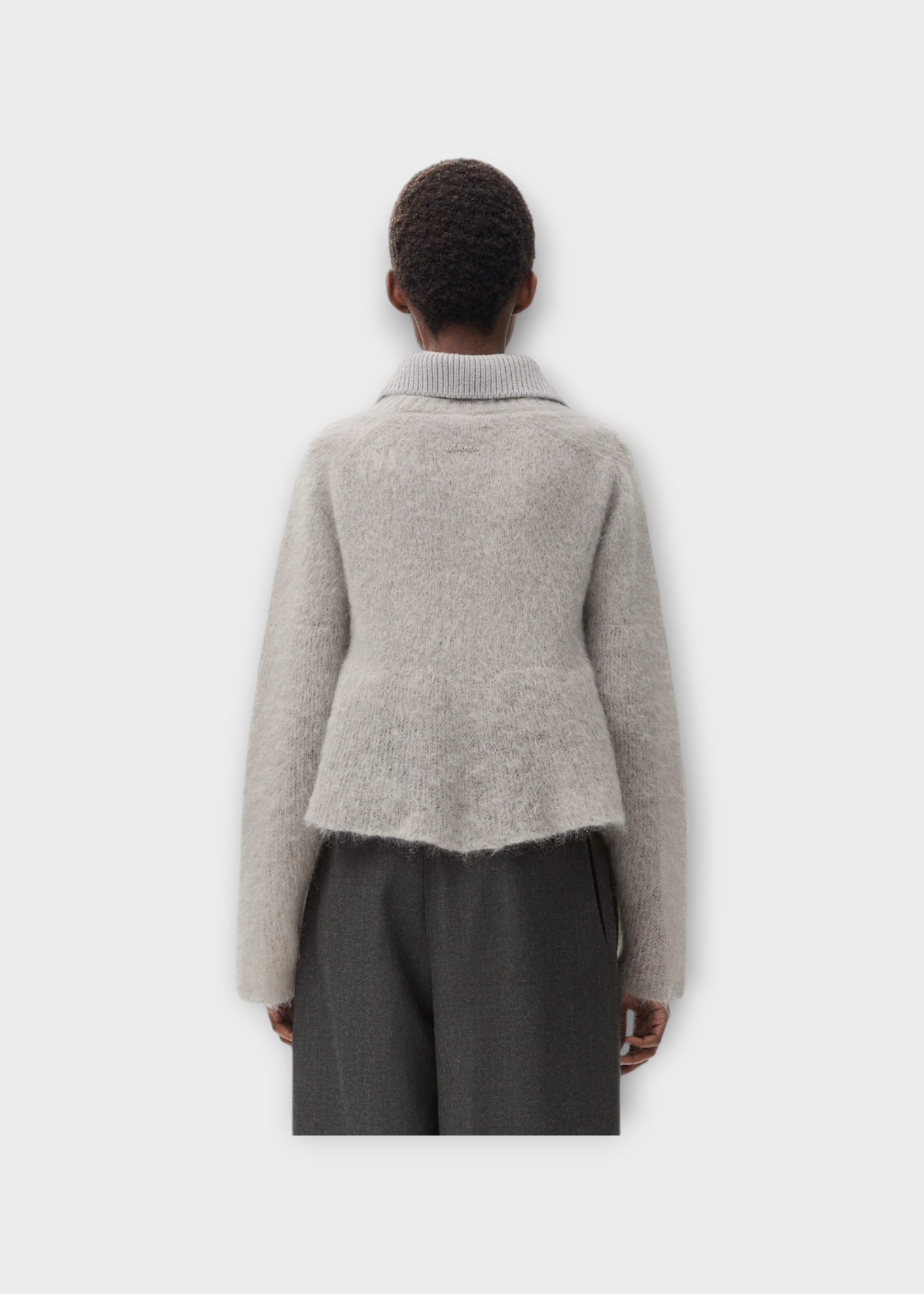 Loewe Loewe Knitwear, Grey, Wool & Mohair Polo Sweater w/ Trapeze Silhouette