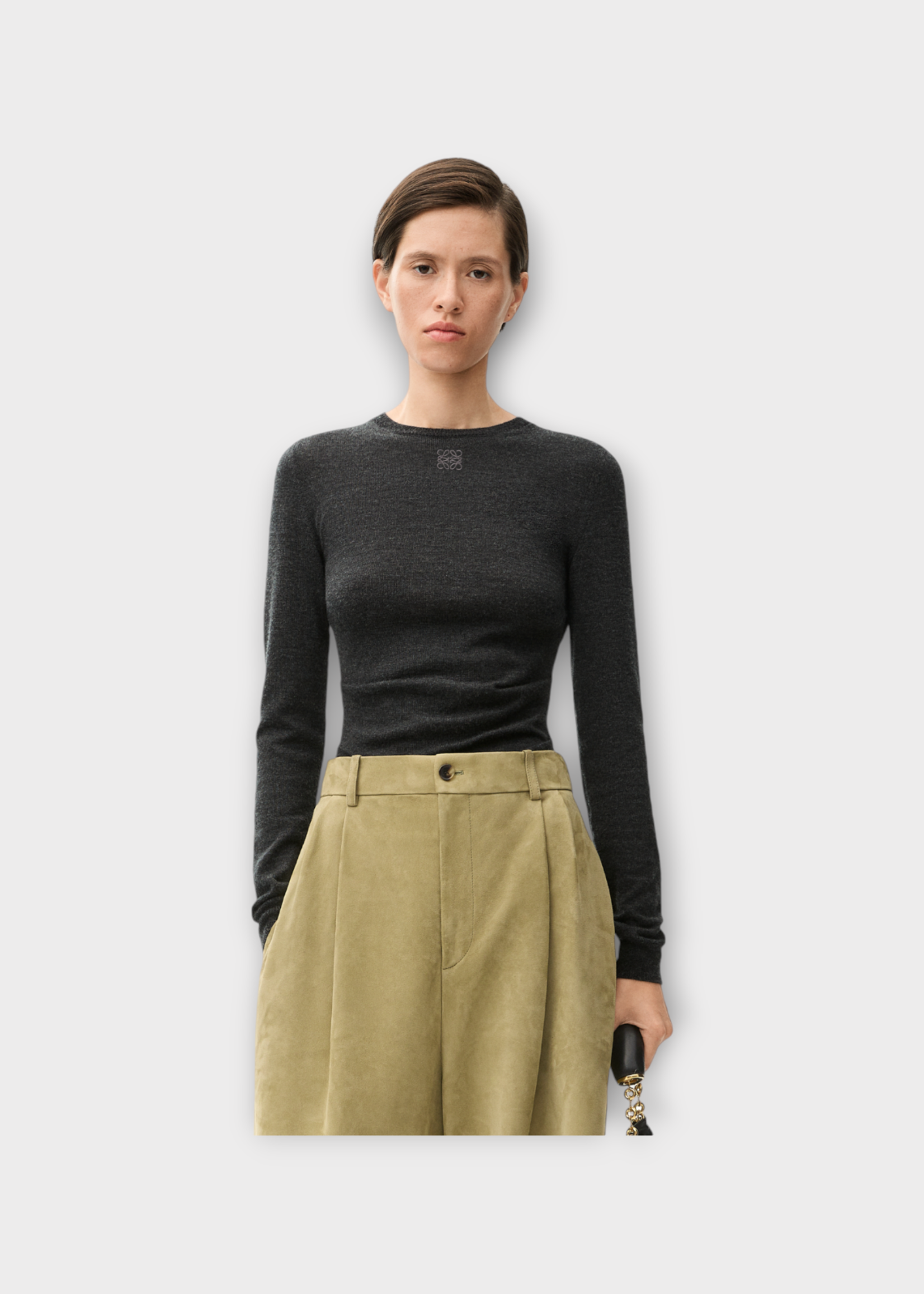 Loewe Loewe Knitwear, Grey, Cashmere & Silk Draped Sweater In Anthracite