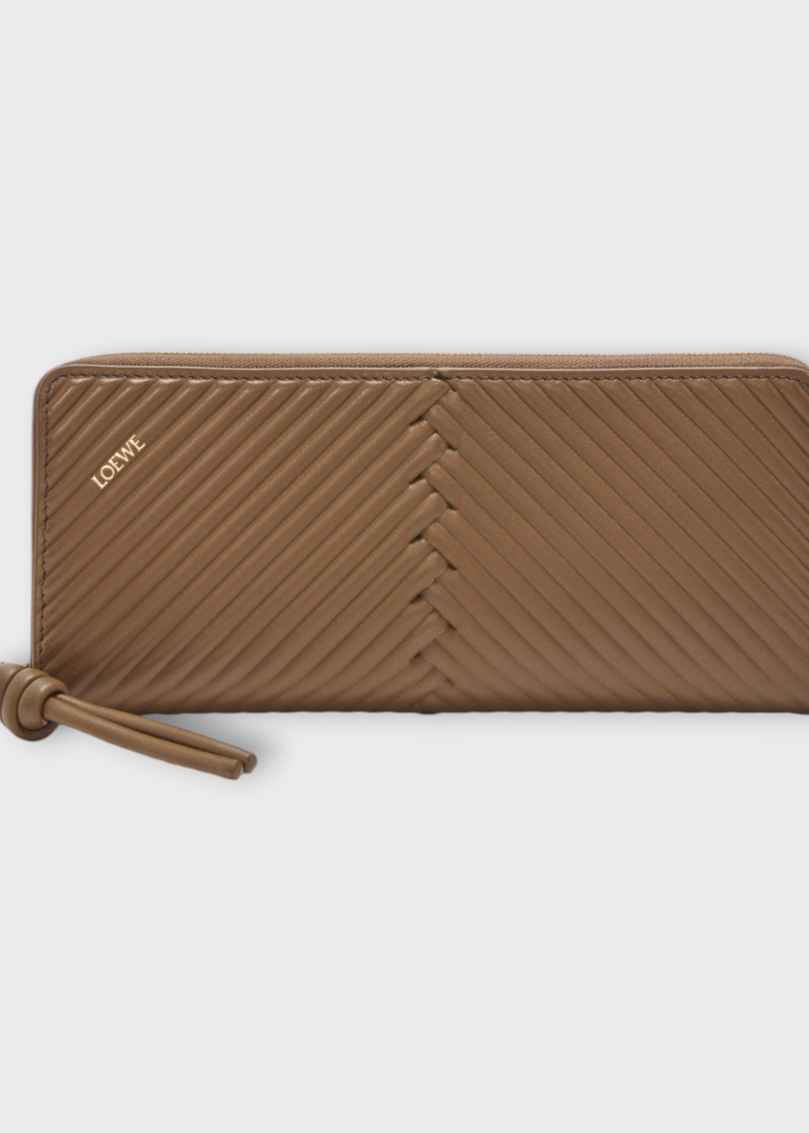 Loewe Loewe Wallet, Brown, Shiny Nappa Calfskin Knot Diamond Slim Zip Around Long Wallet In Tundra
