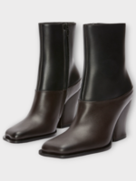 Loewe Loewe Boots, Multi, Classic Calfskin Onda Sling Back Heel Bootie In Black & Dark Brown w/ 90mm Heel