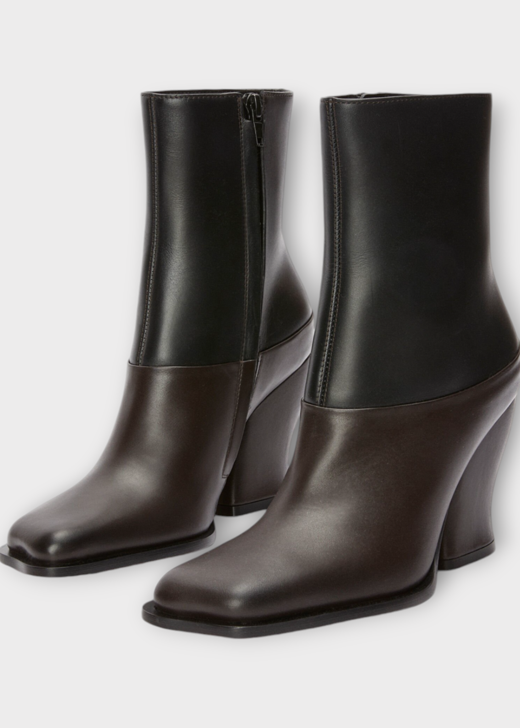 Loewe Loewe Boots, Multi, Classic Calfskin Onda Sling Back Heel Bootie In Black & Dark Brown w/ 90mm Heel