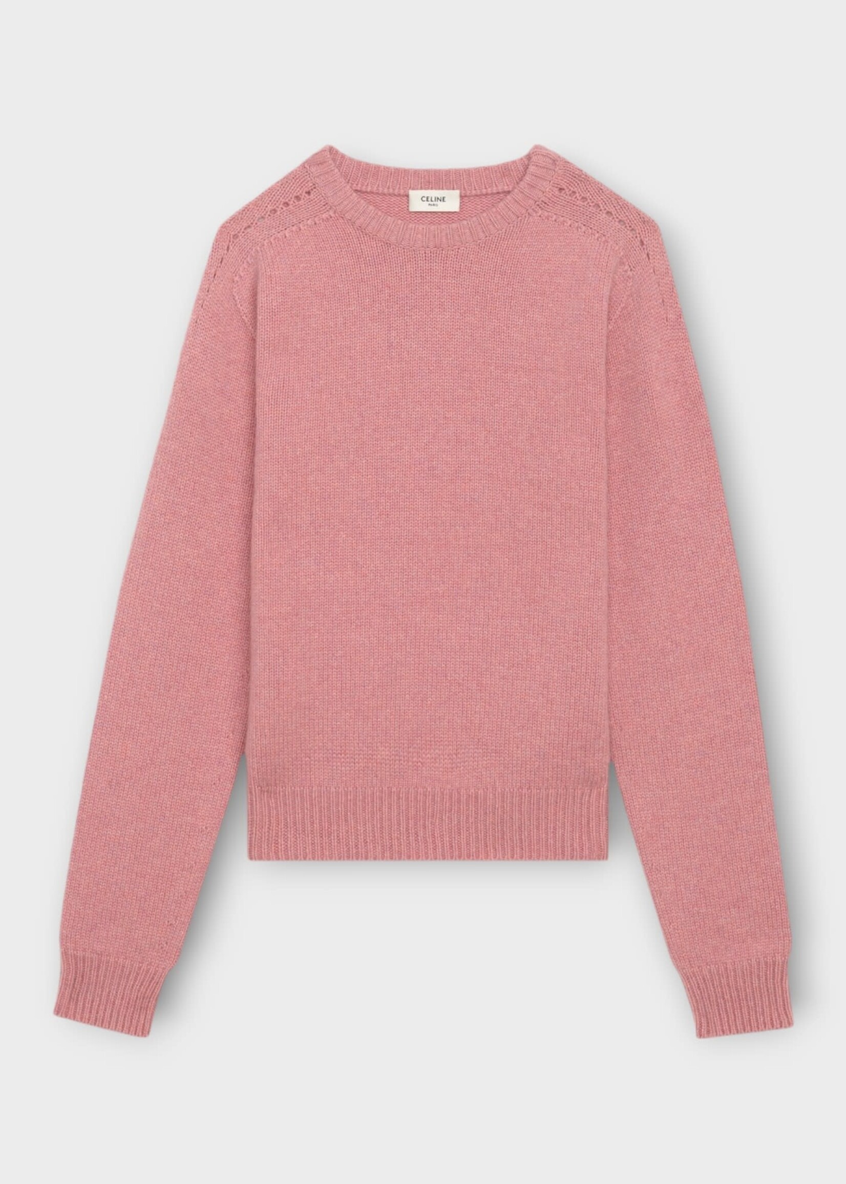 Celine Celine Knitwear, Pink, Wool Crew Neck Pullover in Baby Pink