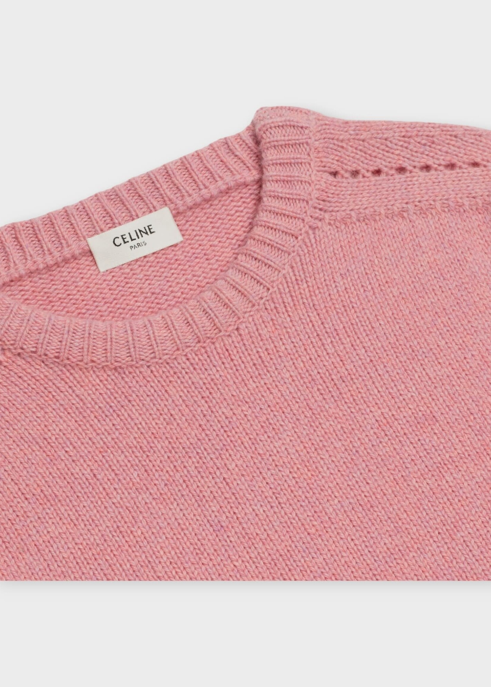 Celine Celine Knitwear, Pink, Wool Crew Neck Pullover in Baby Pink
