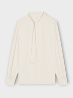 Celine Celine Shirt, White, Silk Buttoned Bow Tie Collar Shirt in Ivory