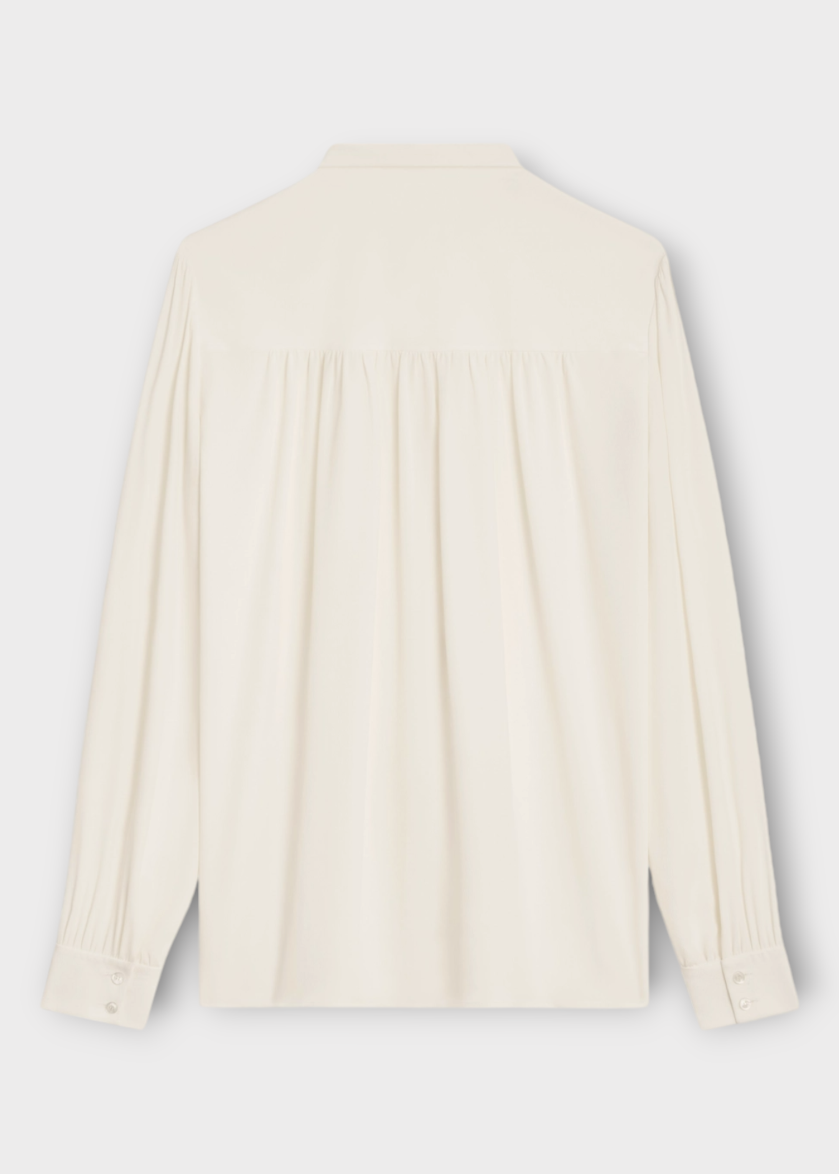 Celine Celine Shirt, White, Silk Buttoned Bow Tie Collar Shirt in Ivory