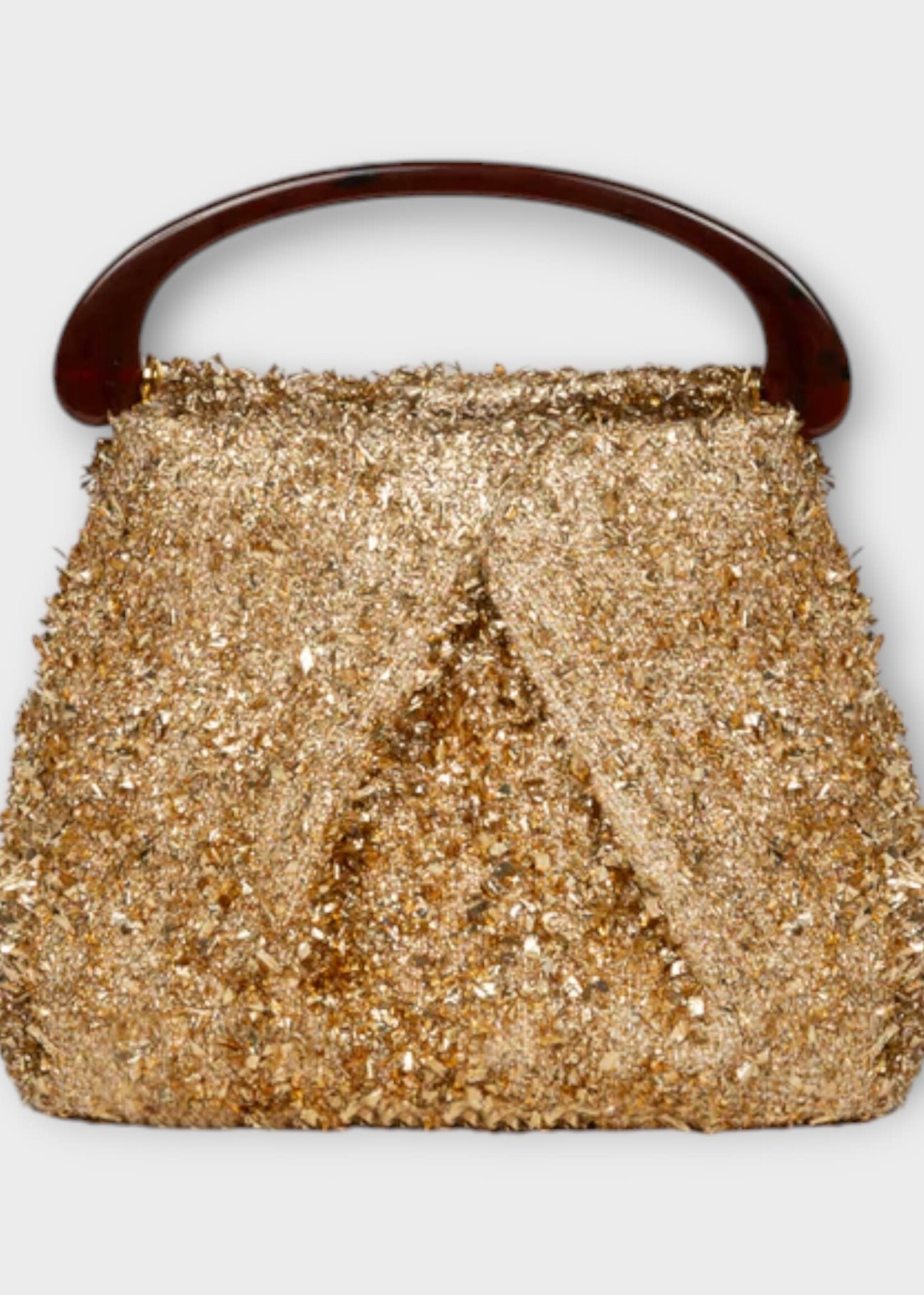 Dries Van Noten Dries Van Noten Bag, Gold, Crisp Lurex Hand Bag In Gold w/ Brown Top Handle