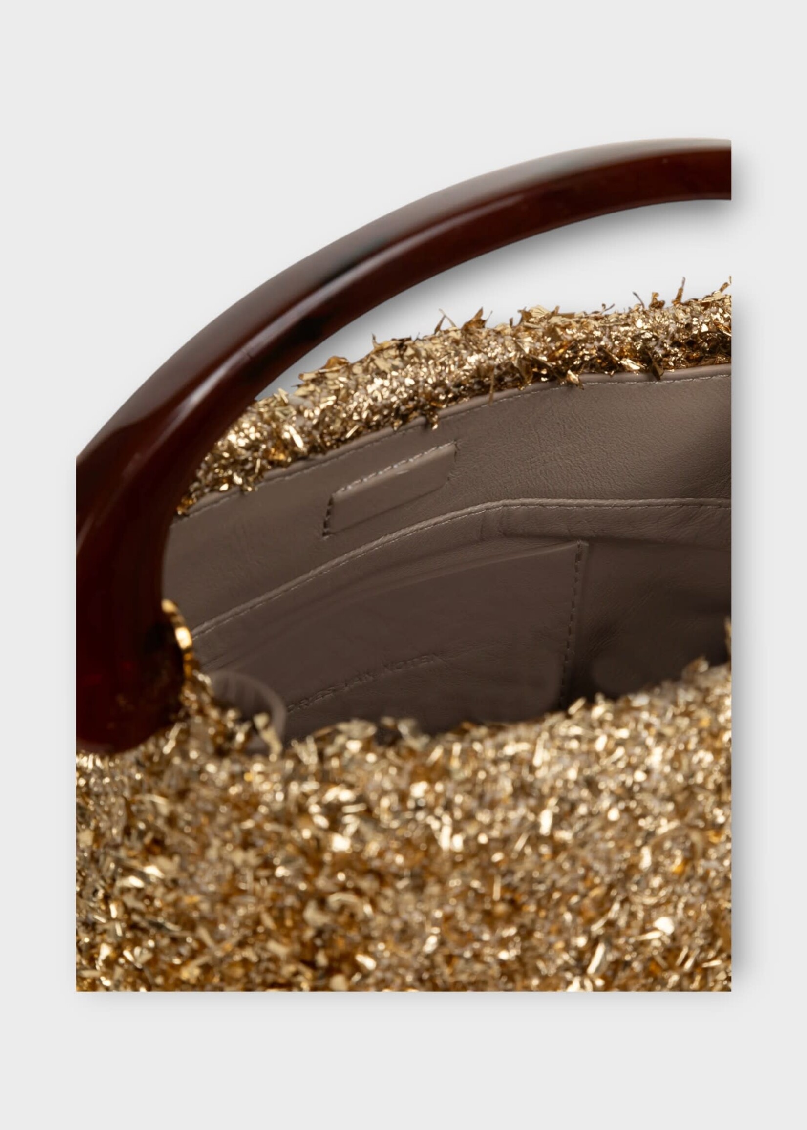 Dries Van Noten Dries Van Noten Bag, Gold, Crisp Lurex Hand Bag In Gold w/ Brown Top Handle