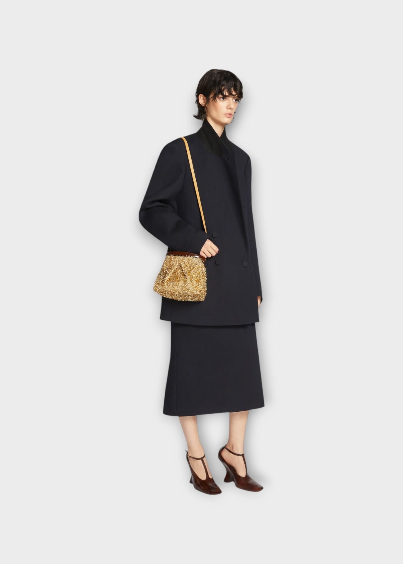 Dries Van Noten Dries Van Noten Bag, Gold, Crisp Lurex Hand Bag In Gold w/ Brown Top Handle