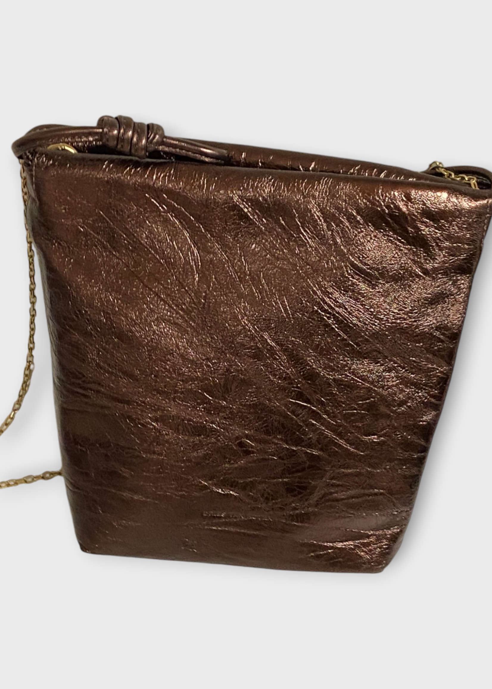 Dries Van Noten Dries Van Noten Bag, Brown, Cloud Metallized Leather Shoulder Bag In Copper w/ Chain