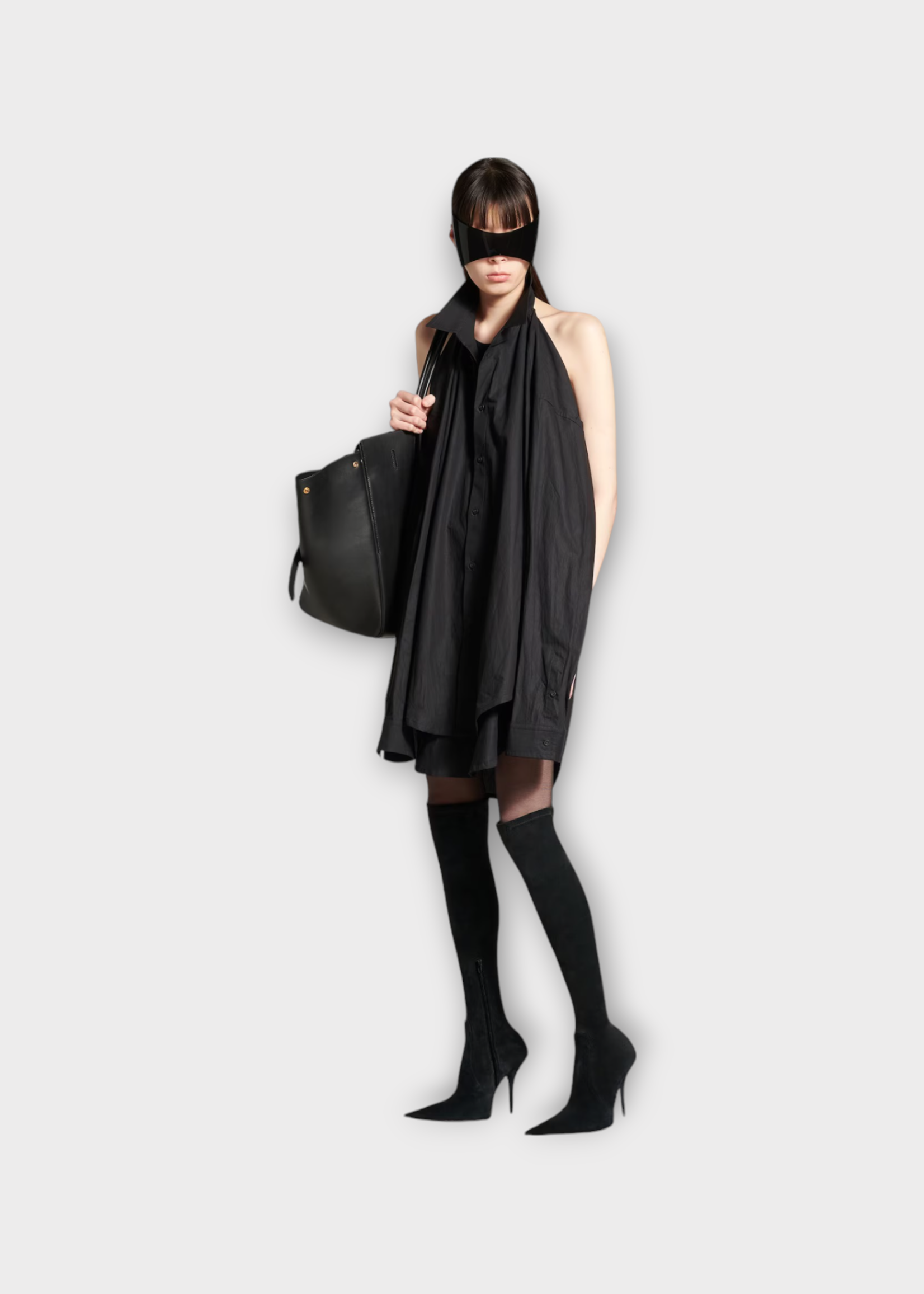 Balenciaga Balenciaga Dress, Black, Cotton Backless Suspended Shirt Button Up Dress w/ Two Ways Wear