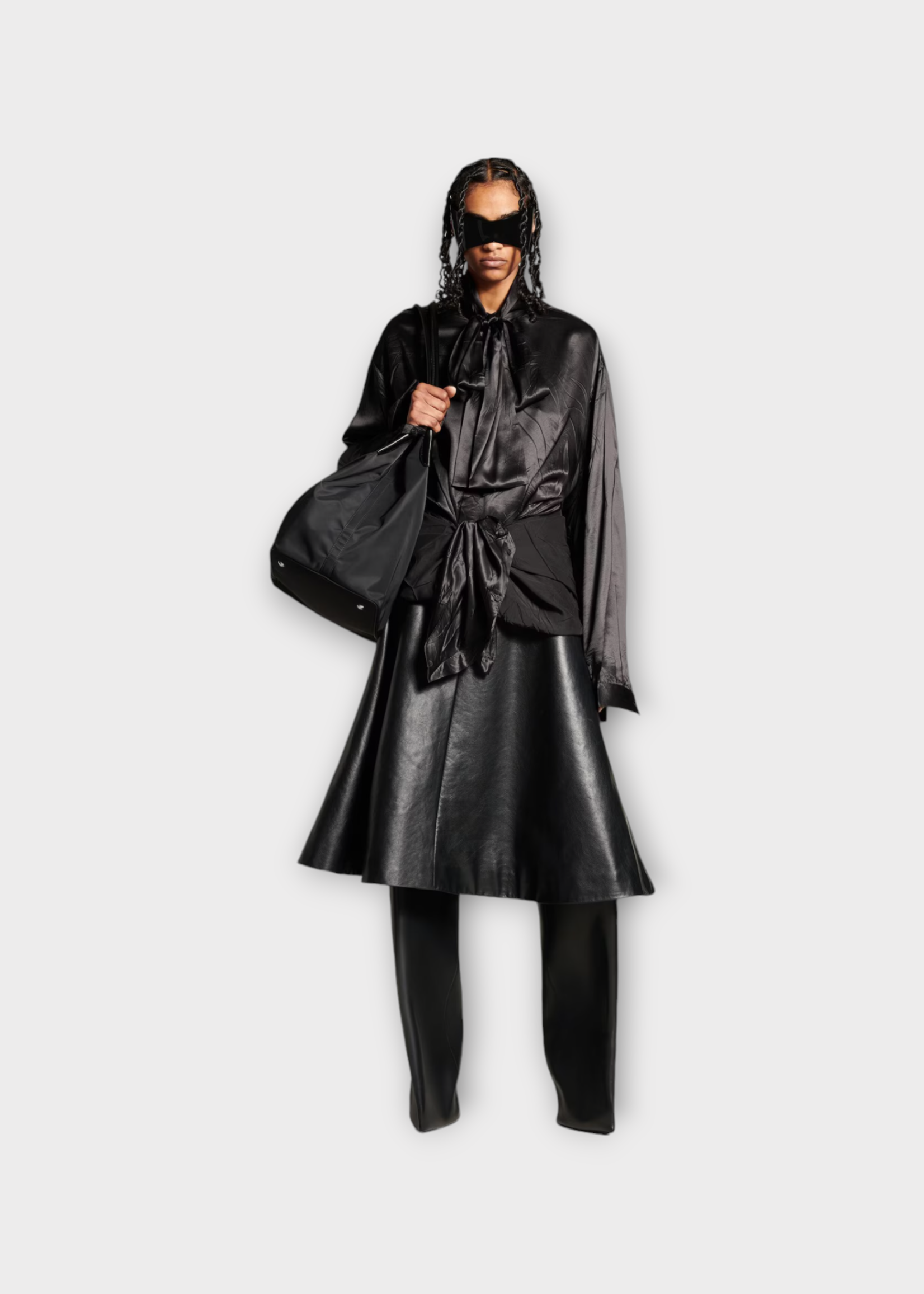 Balenciaga Balenciaga Shirt, Black, Silk Bow Tie Long Sleeve Knotted Oversized Button Up Blouse