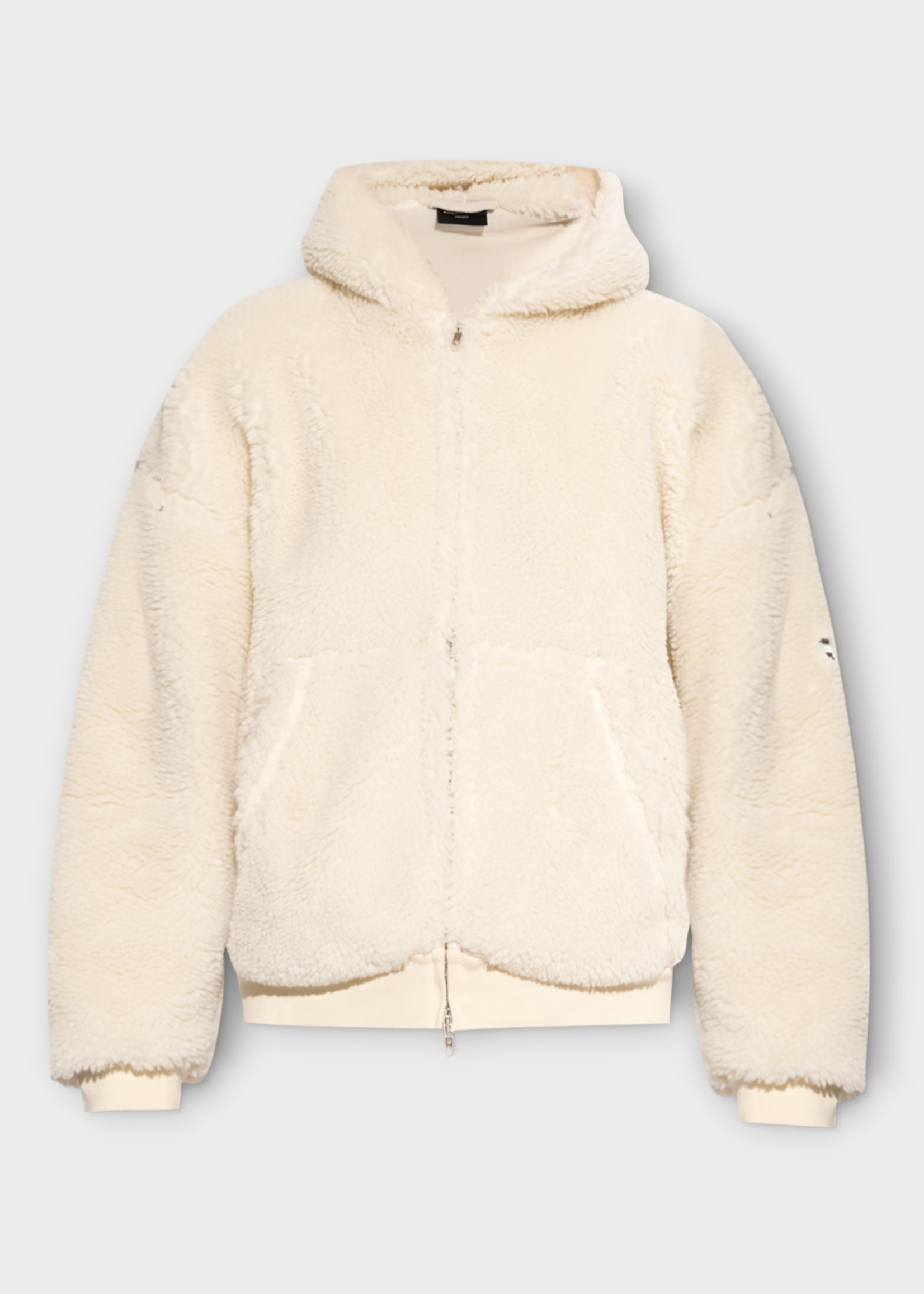 Balenciaga Balenciaga Jacket, White, Faux Shearling Zip Up Hoodie In Ivory w/ Kangaroo Pocket