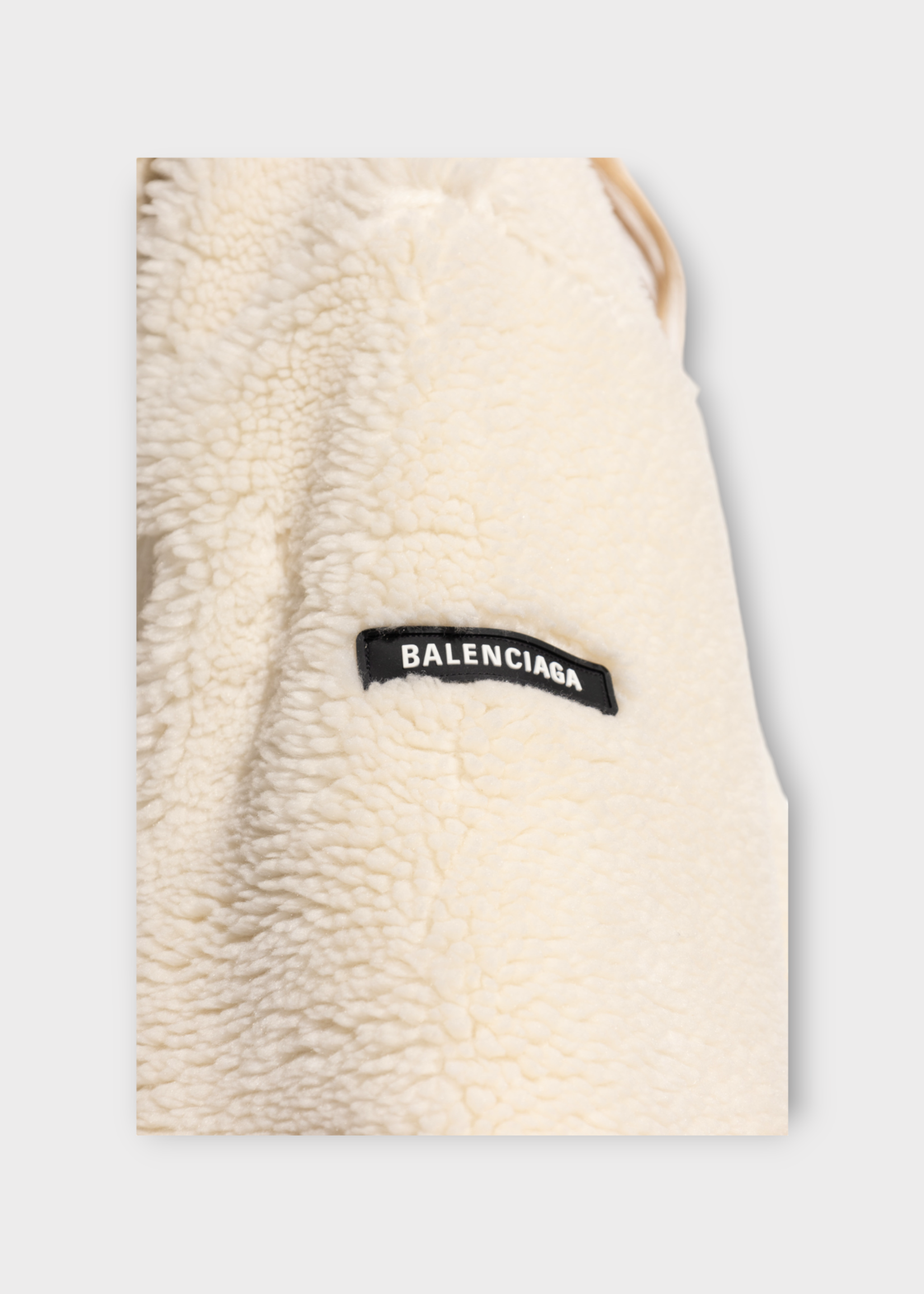 Balenciaga Balenciaga Jacket, White, Faux Shearling Zip Up Hoodie In Ivory w/ Kangaroo Pocket