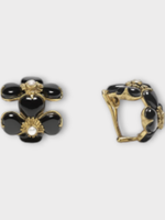 Goossens Goossens Earrings, Multi, Bo Mini 24K Gold Pleated Trefle Clip Earrings w/ Black Agate