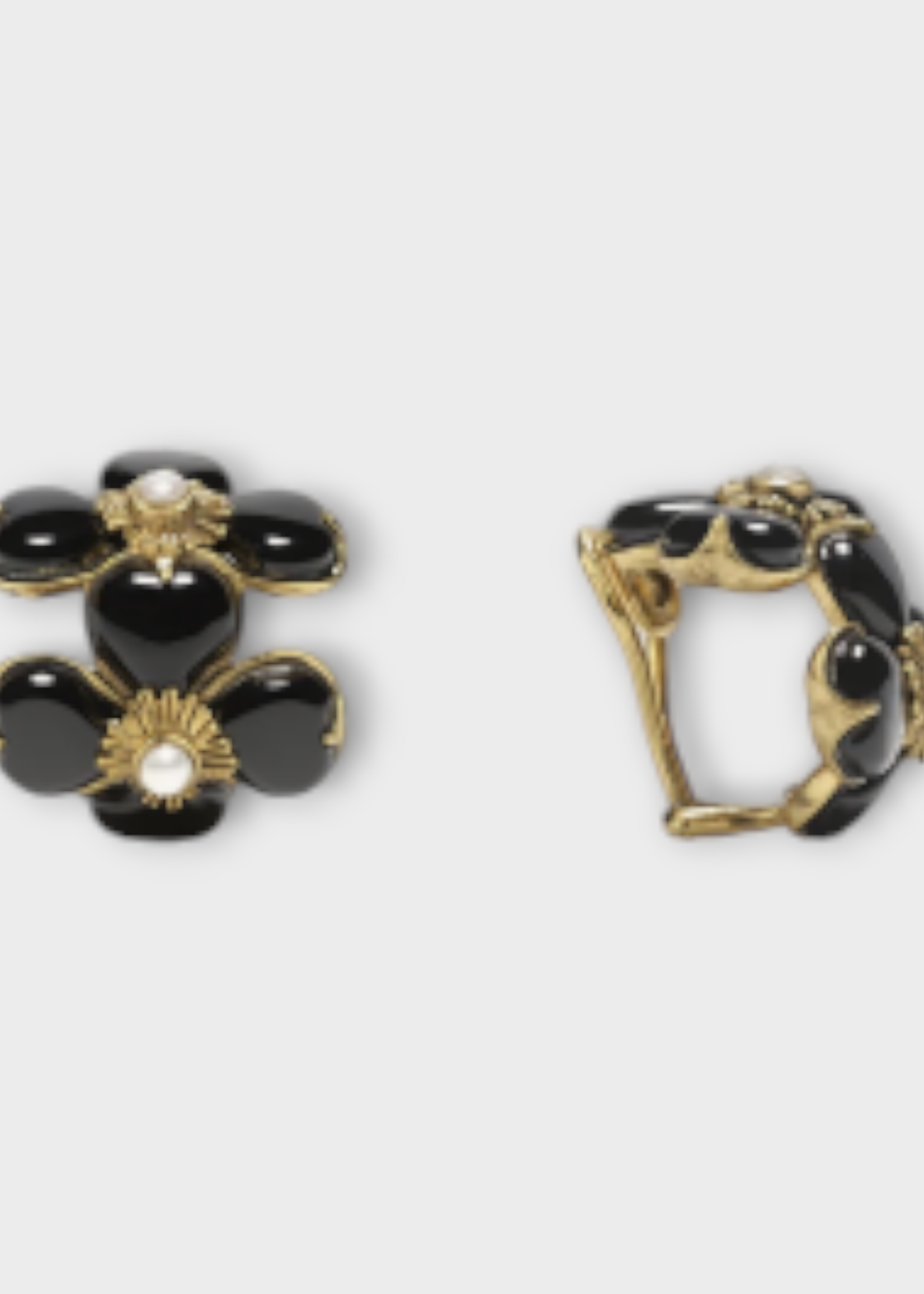 Goossens Goossens Earrings, Multi, Bo Mini 24K Gold Pleated Trefle Clip Earrings w/ Black Agate