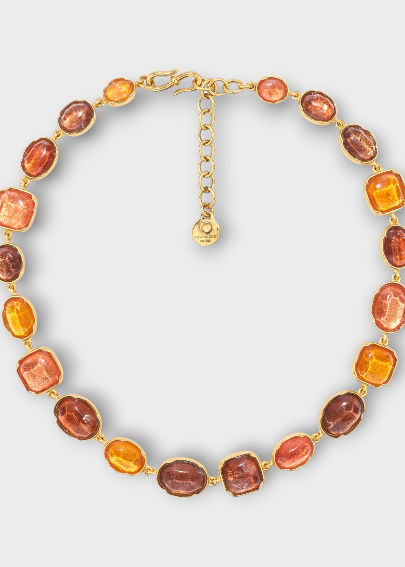 Goossens Goossens Necklace, Multi, Cabochons Collier 24K Gold Pleated Necklace w/ Harmonie Caramel Stones