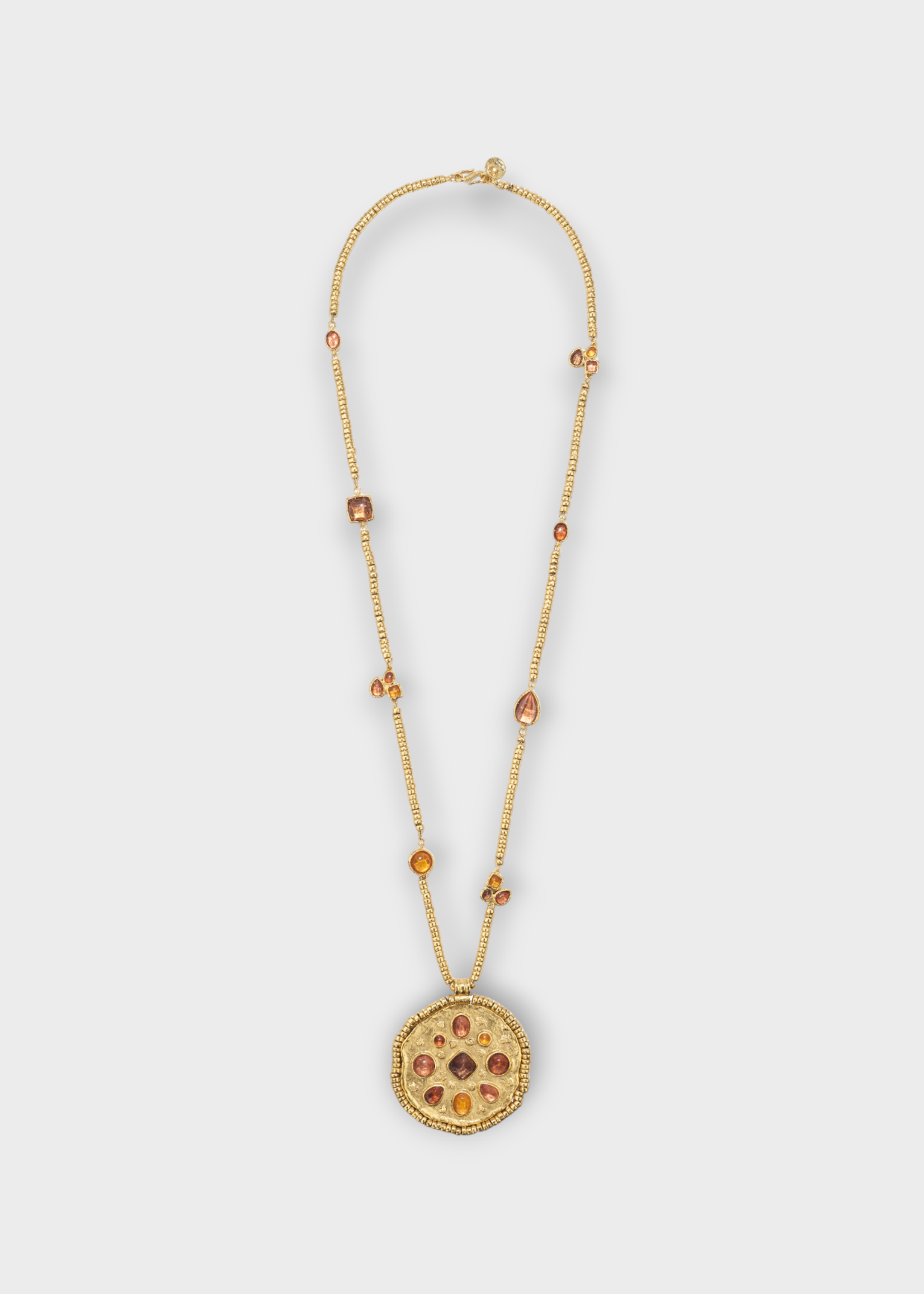 Goossens Goossens Necklace, Multi, Mini Cabochons 24K Gold Pleated Collier w/ Pendant & Harmonie Caramel Stones