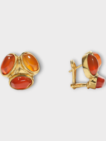 Goossens Goossens Earrings, Multi, Bosphore 24K Gold Pleated Stud Earrings w/ Brown Cornelian Stones