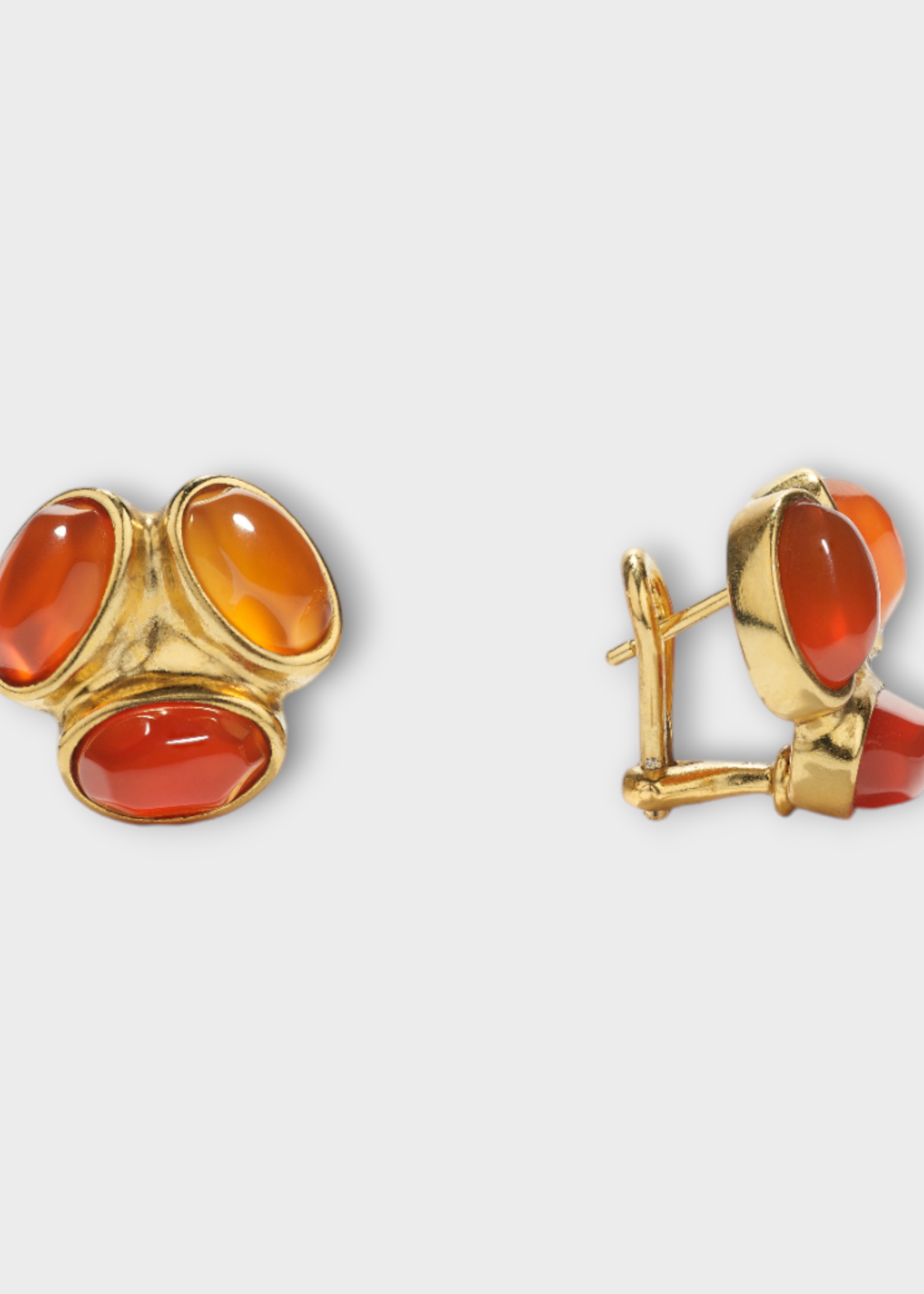 Goossens Goossens Earrings, Multi, Bosphore 24K Gold Pleated Stud Earrings w/ Brown Cornelian Stones