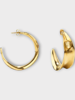 Goossens Goossens Earrings, Gold, Creoles Feuillage Hoop 24K Gold Pleated Earrings In Yellow Gold w/ Natural Crystals