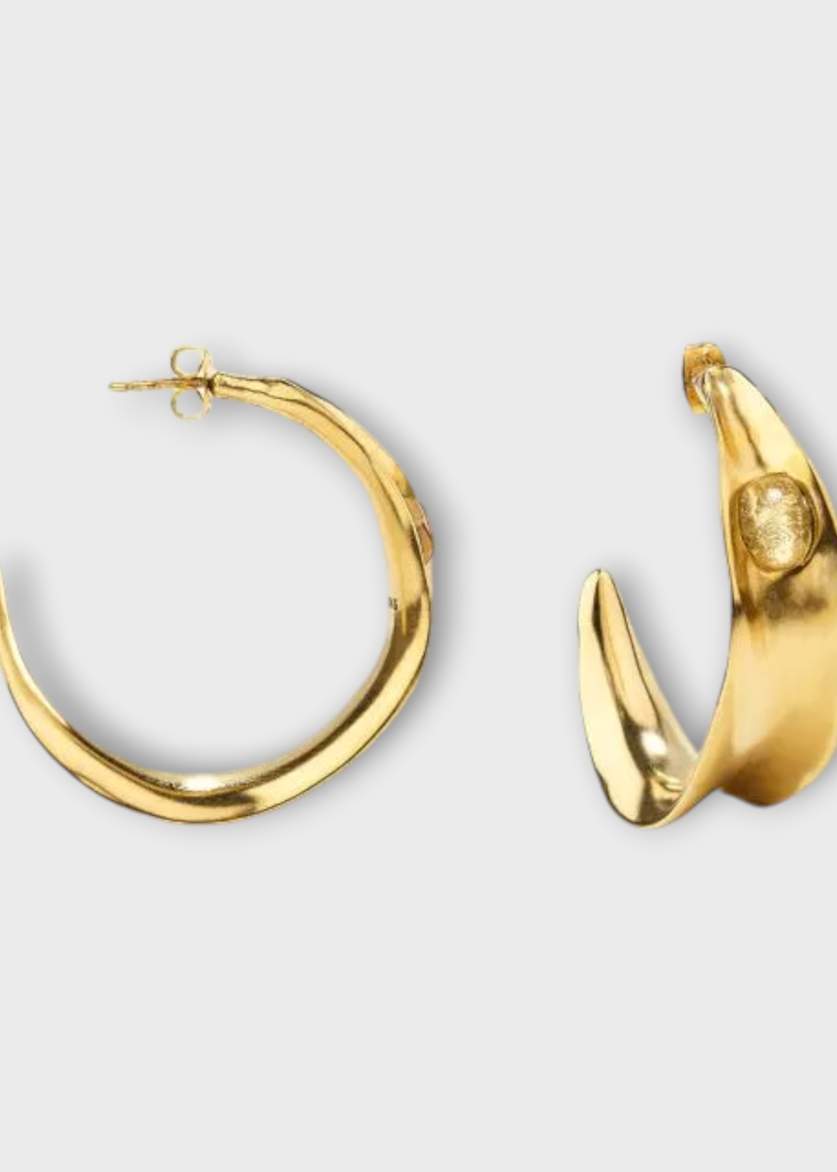 Goossens Goossens Earrings, Gold, Creoles Feuillage Hoop 24K Gold Pleated Earrings In Yellow Gold w/ Natural Crystals