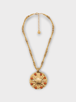 Goossens Goossens Necklace, Multi, Astro Sun & Moon Double Sided 24K Gold Pleated Necklace In Yellow Gold w/ Red Cornelian Stones