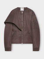 Courreges Courreges Jacket, Brown, Oversized Bow Collar Zipped Nylon Bomber Jacket In Chocolate