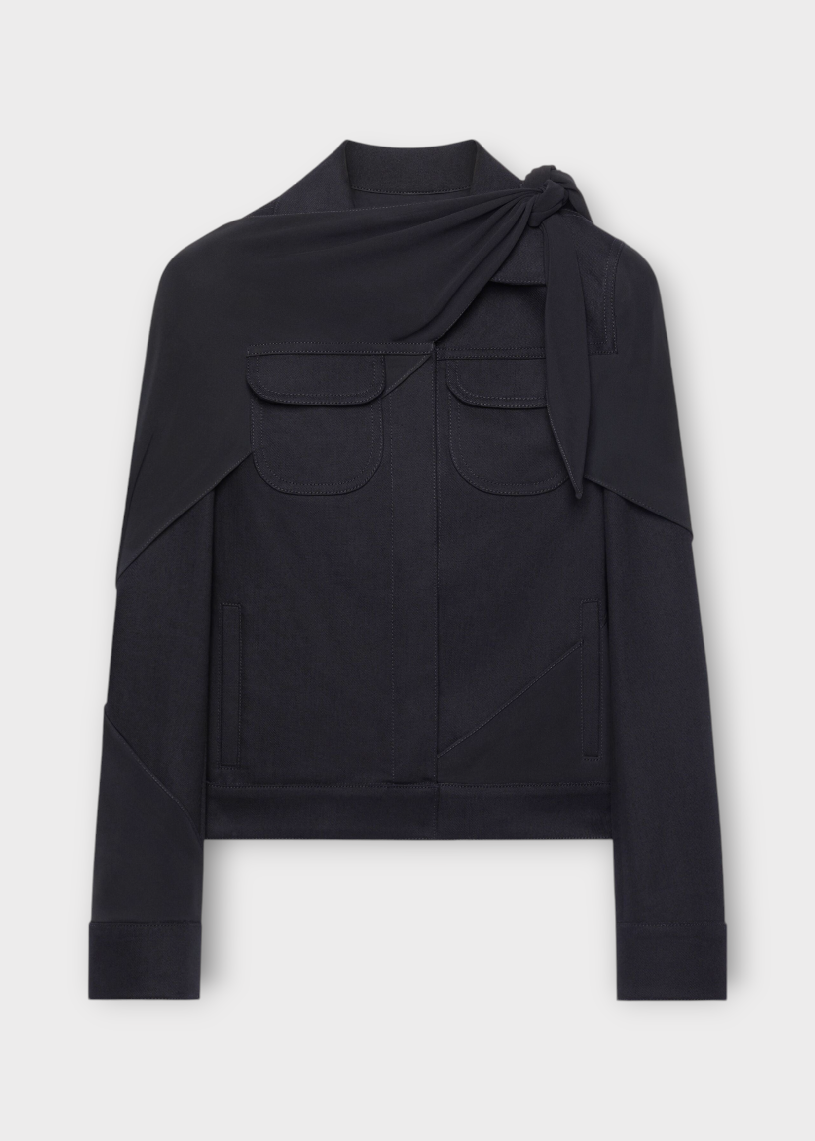 Courreges Courreges Jacket, Black, Denim Bow Draped Trucker Jacket In Black w/ Front Pockets