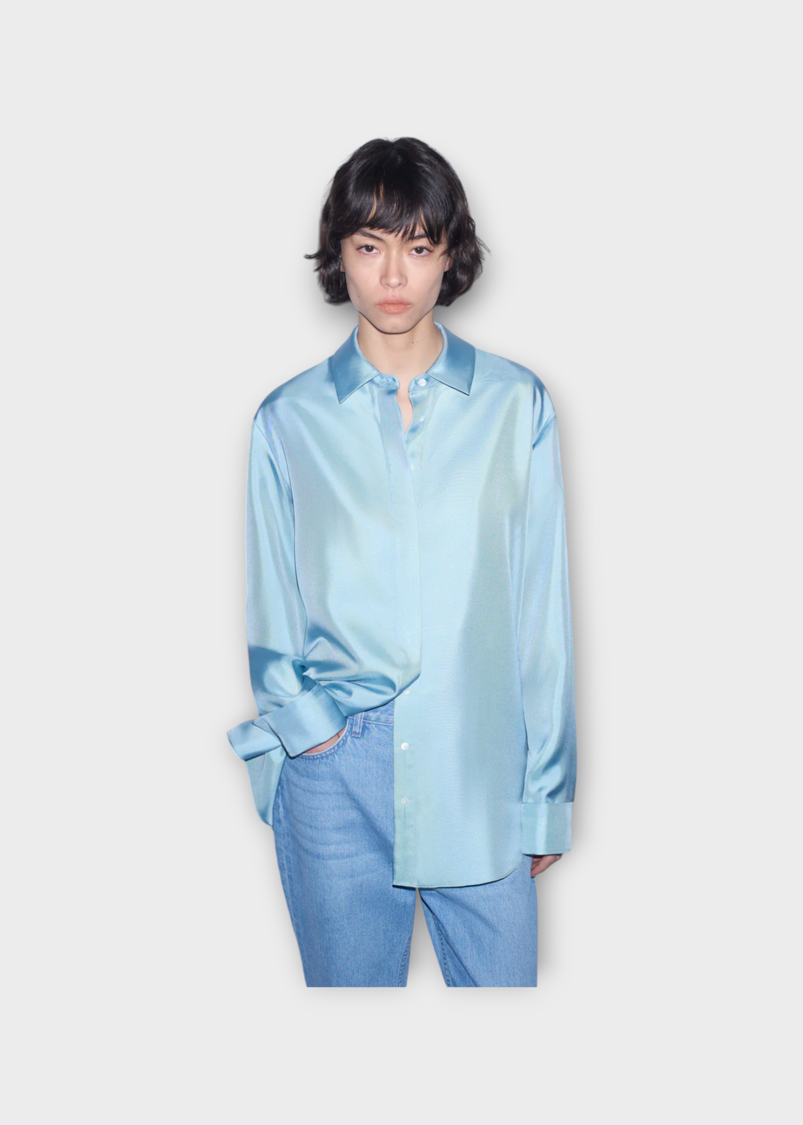Partow Partow Shirt, Blue, Dahlia Silk Collared Twill Shirt In Arctic