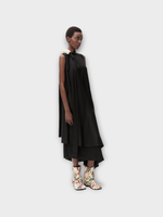 Loewe Loewe Dress, Black, Silk Asymmetric Sleeveless Ruffled Midi Dress In Black w/ Pearl embroidery & Scarf