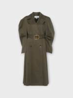 Loewe Loewe Coat, Green, Cotton Relaxed Fit Doble Breasted Belted Trench Coat In Loden Green