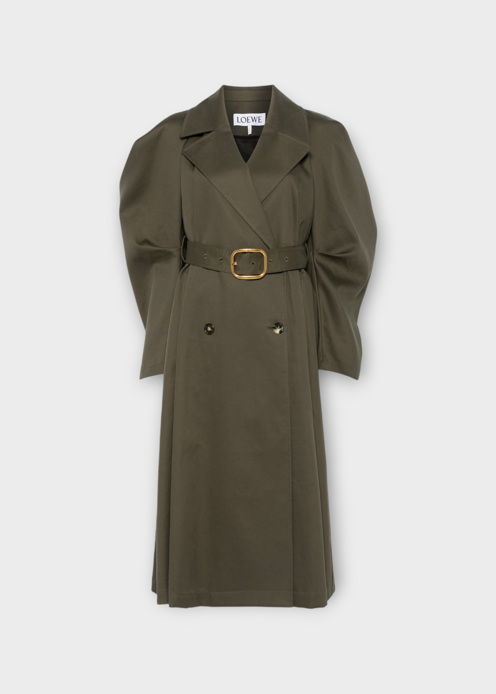 Loewe Loewe Coat, Green, Cotton Relaxed Fit Doble Breasted Belted Trench Coat In Loden Green
