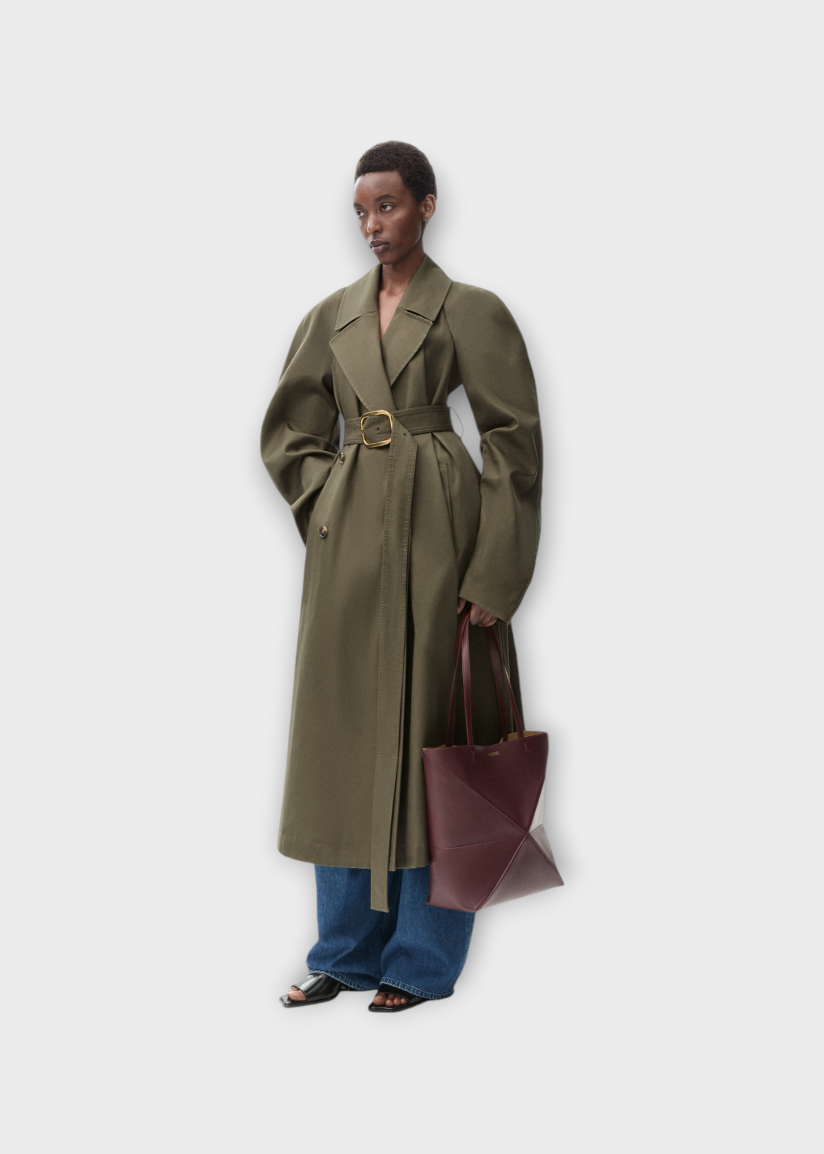 Loewe Loewe Coat, Green, Cotton Relaxed Fit Doble Breasted Belted Trench Coat In Loden Green
