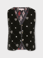 Muzungu Sisters Muzungu Sisters Jacket, Black, Gigi Velvet V-Neck Padded Gilet In Black w/ All Over Beaded Heart Embroidery
