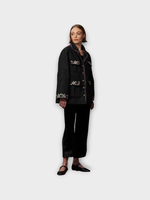 Muzungu Sisters Muzungu Sisters Jacket, Black, Dylan Wool Single Breasted Buttoned Jacket In Black w/ Hand Embroidered Motifs