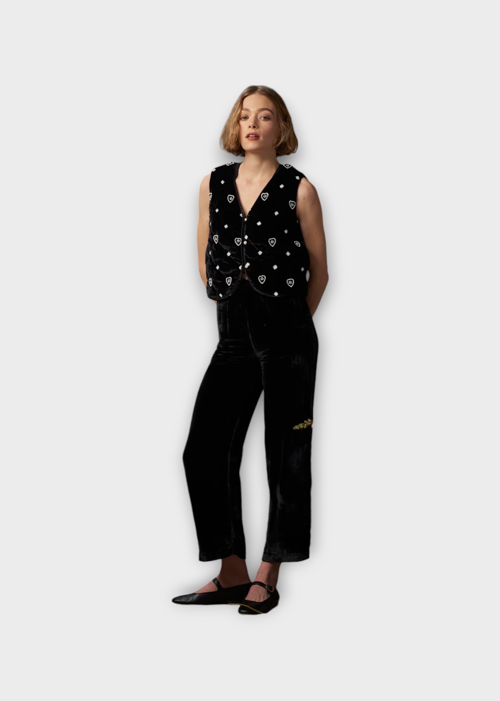 Muzungu Sisters Muzungu Sisters Trousers, Black, Leo Velvet Straight Leg Pants In Black