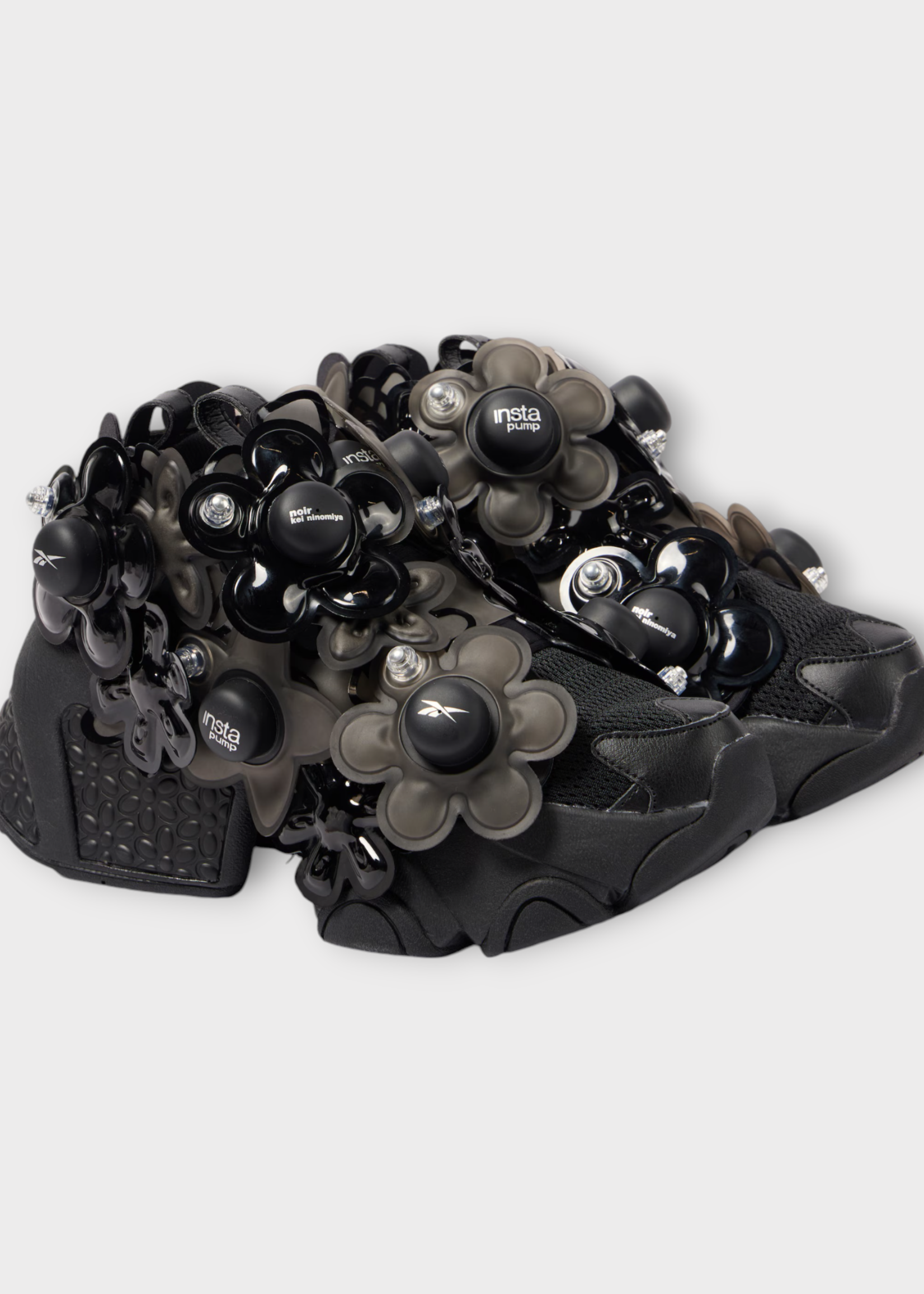 Noir Kei Ninomiya Noir Kei Ninomiya Sneakers, Black, NKN x Reebok Removable Flower Embelishment Insta Pump Yuki Shoes w/ Almod Toe