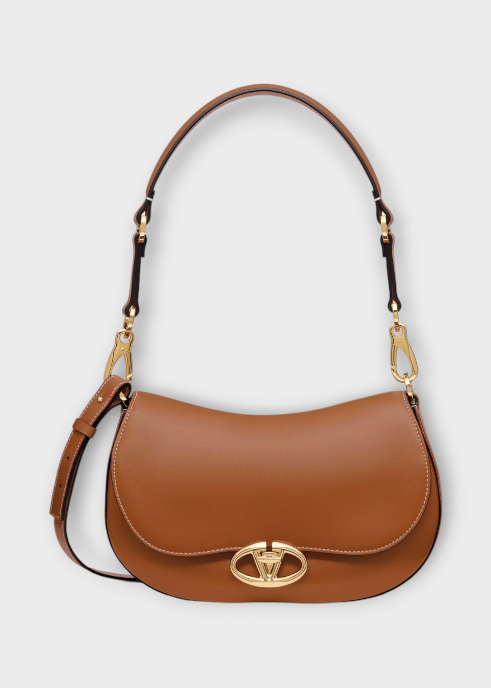 Valentino Valentino Bag, Beige, Calfskin Leather ''V'' Logo Shoulder Mini Hobo Bag in Beige Almond