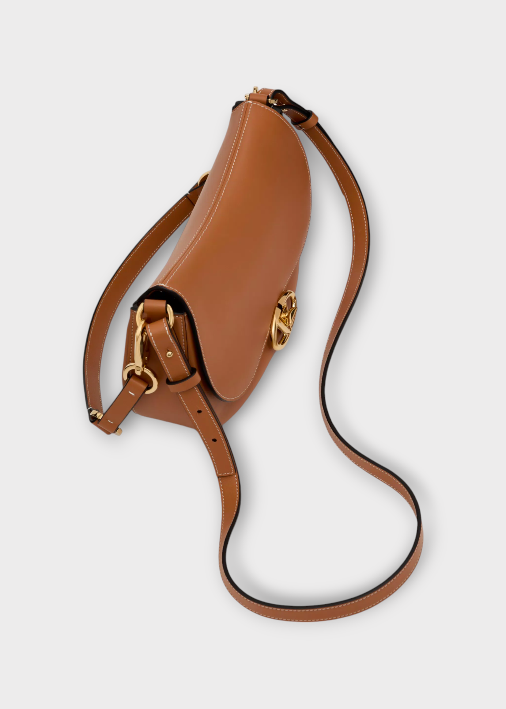 Valentino Valentino Bag, Beige, Calfskin Leather ''V'' Logo Shoulder Mini Hobo Bag in Beige Almond