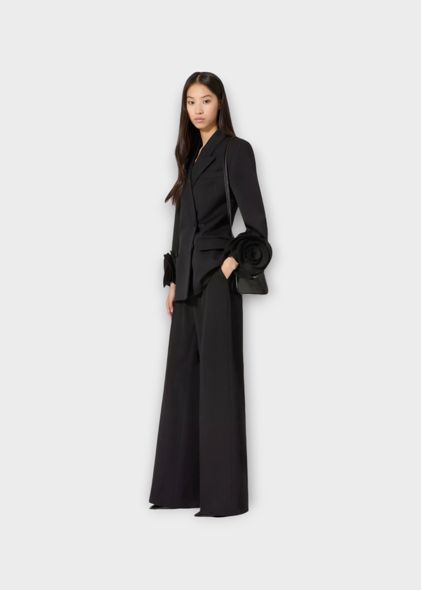 Valentino Valentino Trousers, Black, Wool Wide Leg Pleated Low Waist Pants