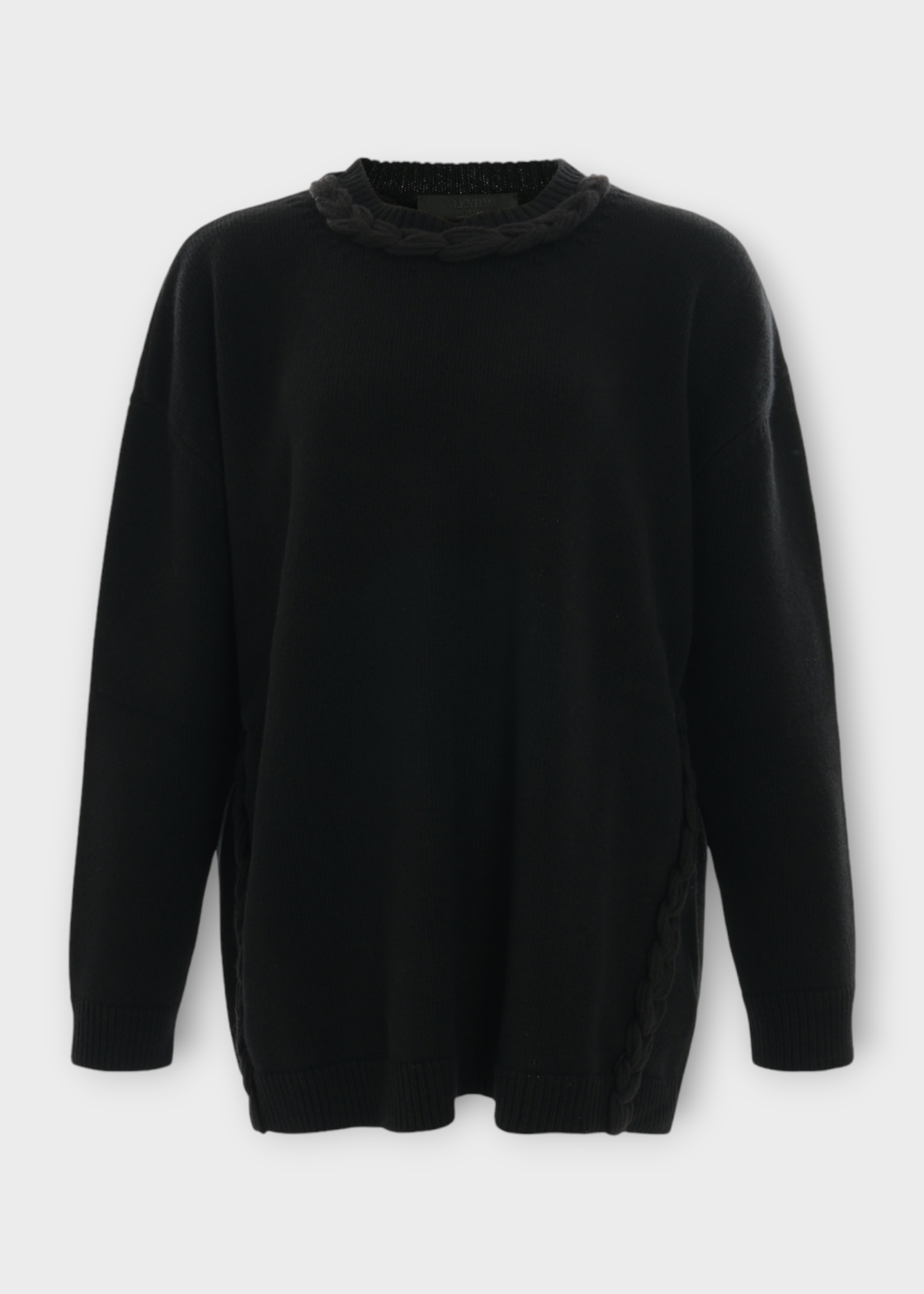 Valentino Valentino Knitwear, Black, Wool Knitted Braid Crew Neck Knitwear