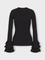 Valentino Valentino Knitwear, Black, Wool Solid Crew Neck Bell Sleeves Knitwear
