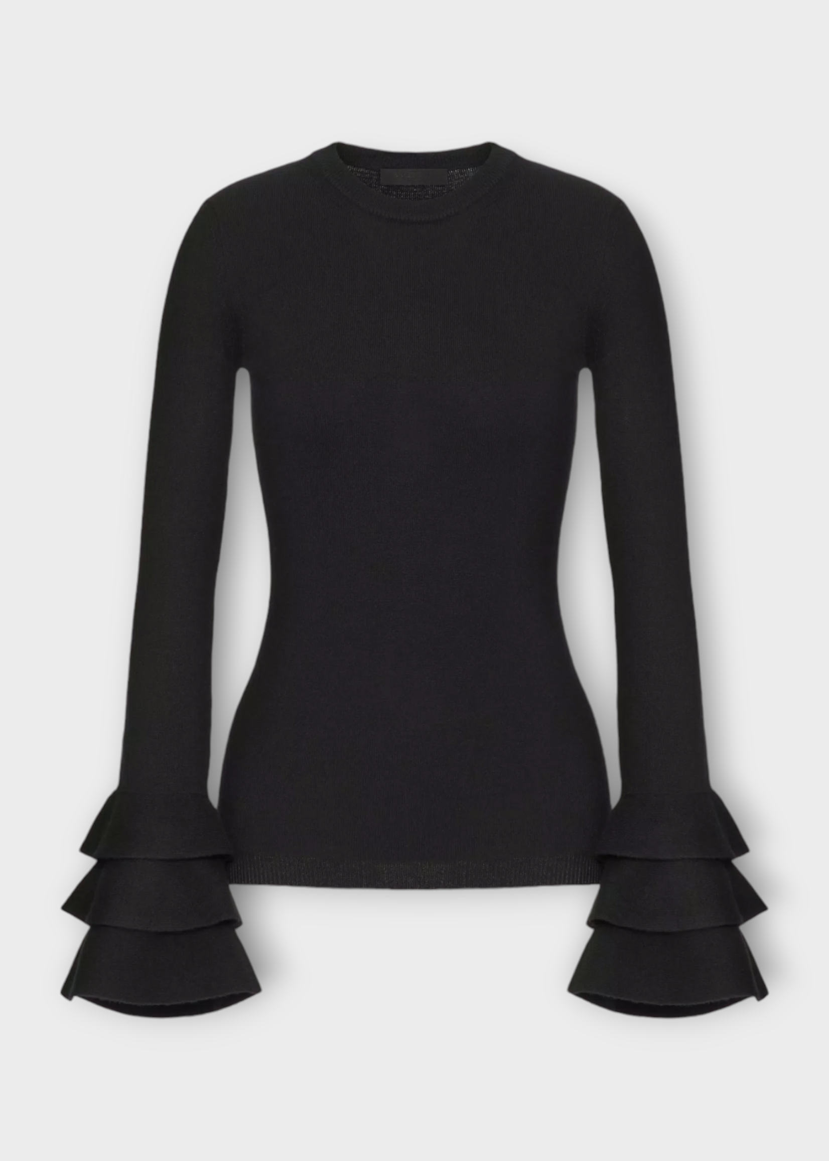 Valentino Valentino Knitwear, Black, Wool Solid Crew Neck Bell Sleeves Knitwear