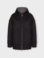 Valentino Valentino Coat, Black, Wool & Cashmere Solid Hooded Zip Up Sweatshirt