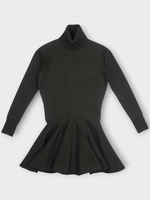 Valentino Valentino Dress, Black, Wool Turtle Neck Long Sleeve Solid Knit A-Line Skirt Dress